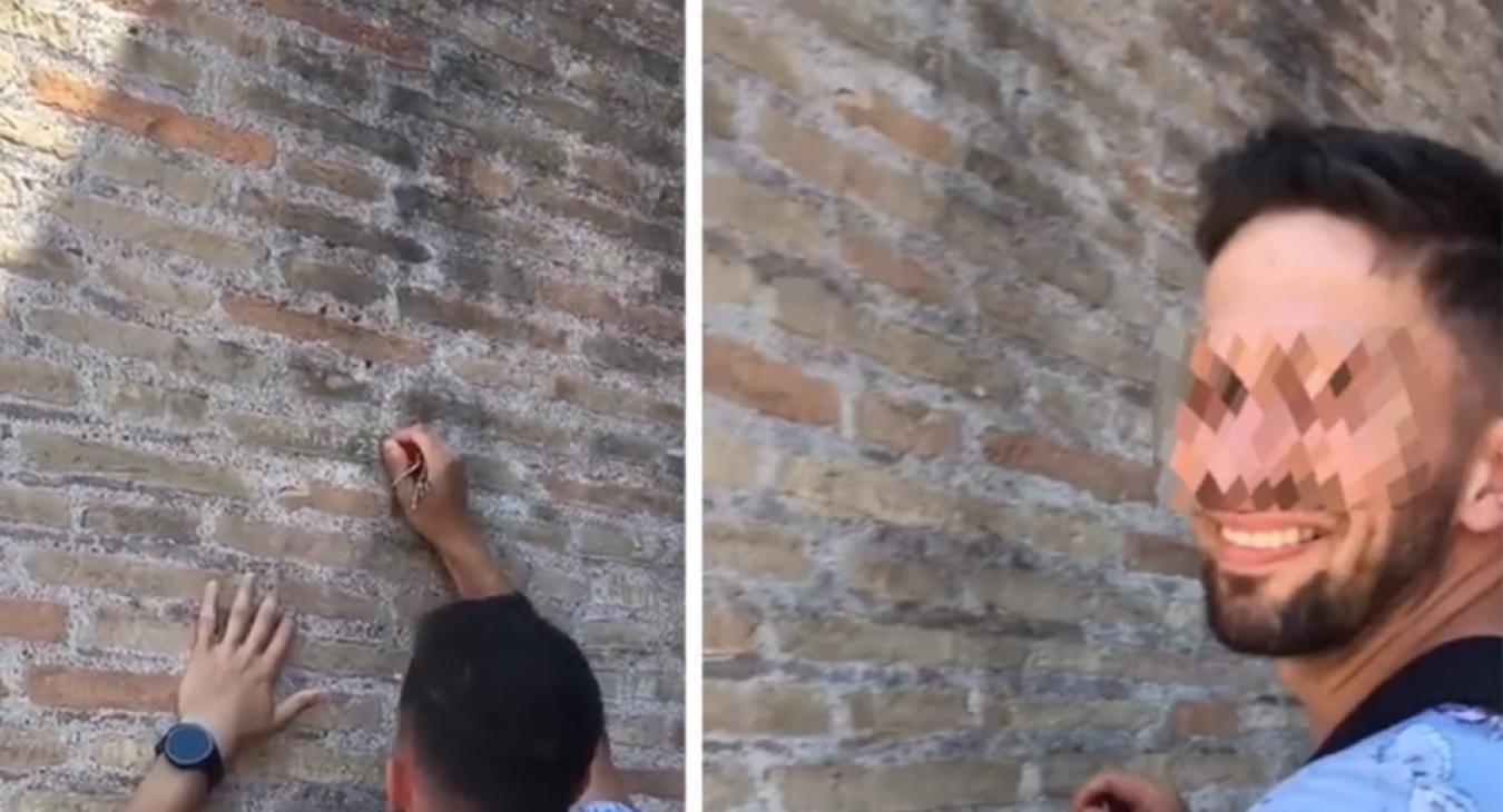 Pofátlan és buta volt Ivan: a Colosseum falába véste a saját és menyasszonya nevét
