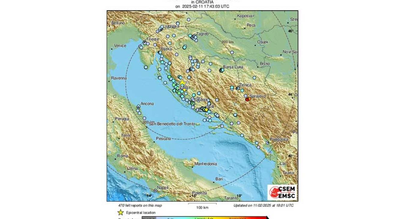 4,9-es magnitúdójú földrengés pattant ki Horvátország északnyugati részén