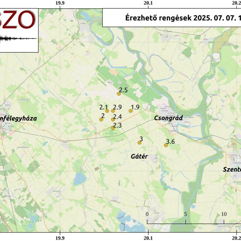 Újabb utórengéseket érzékeltek Csongrád térségében